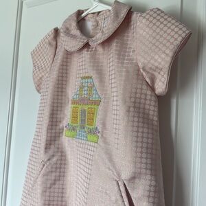 Unique Dondolo Pink Dress with House Embroidery with gold shimmer new with tags